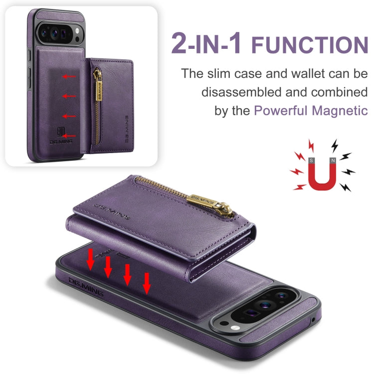 For Google Pixel 9 Pro XL DG.MING M5 Series Zip RFID Multi Card Detachable Leather Phone Case(Purple) - Google Cases by DG.MING | Online Shopping UK | buy2fix