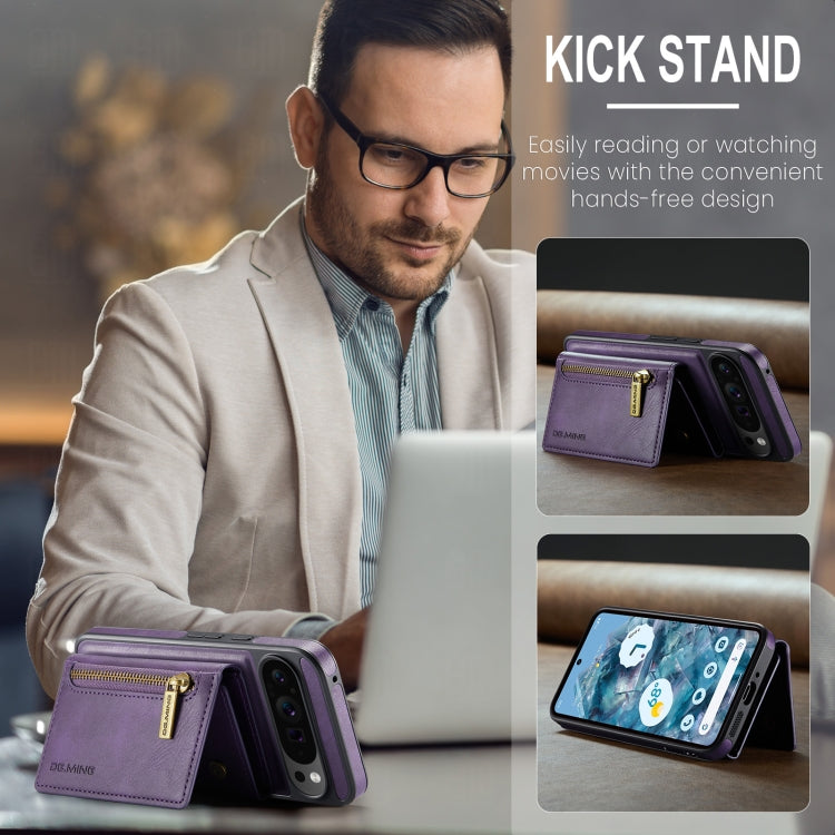 For Google Pixel 9 Pro XL DG.MING M5 Series Zip RFID Multi Card Detachable Leather Phone Case(Purple) - Google Cases by DG.MING | Online Shopping UK | buy2fix