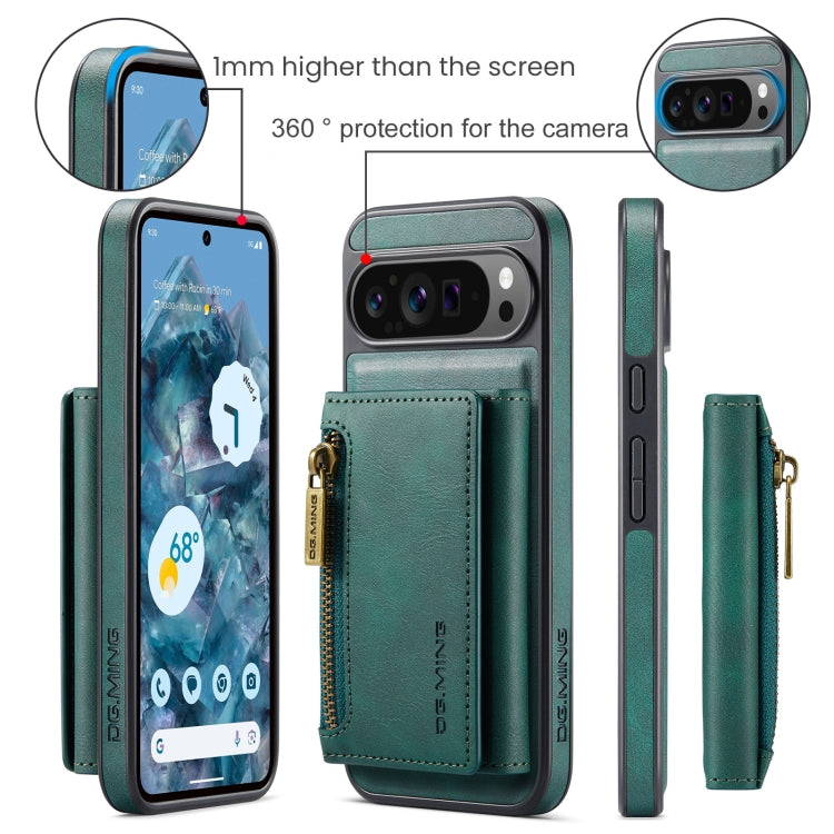For Google Pixel 9 Pro XL DG.MING M5 Series Zip RFID Multi Card Detachable Leather Phone Case(Green) - Google Cases by DG.MING | Online Shopping UK | buy2fix