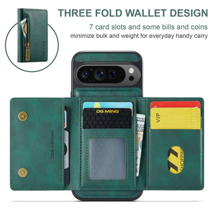 For Google Pixel 9 Pro XL DG.MING M5 Series Zip RFID Multi Card Detachable Leather Phone Case(Green) - Google Cases by DG.MING | Online Shopping UK | buy2fix