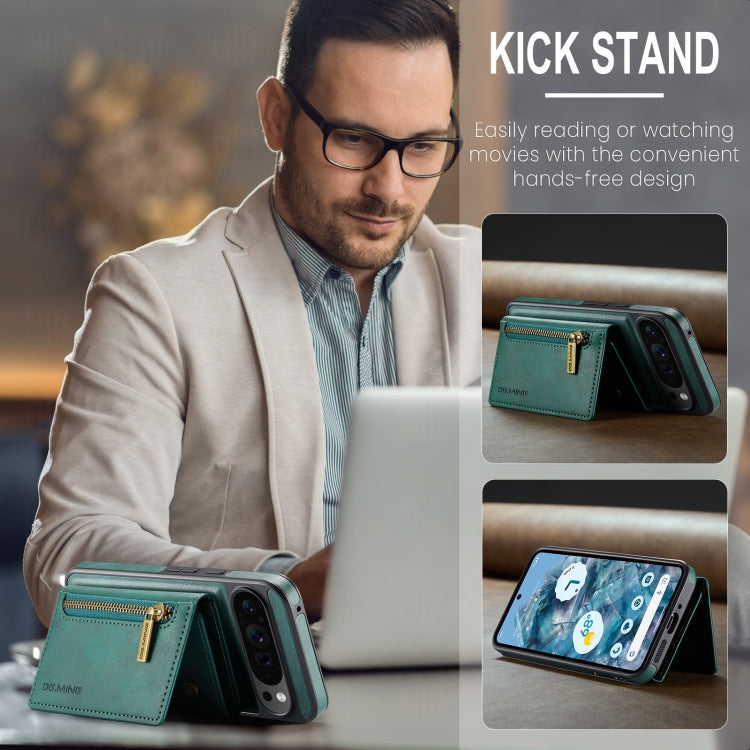 For Google Pixel 9 Pro XL DG.MING M5 Series Zip RFID Multi Card Detachable Leather Phone Case(Green) - Google Cases by DG.MING | Online Shopping UK | buy2fix