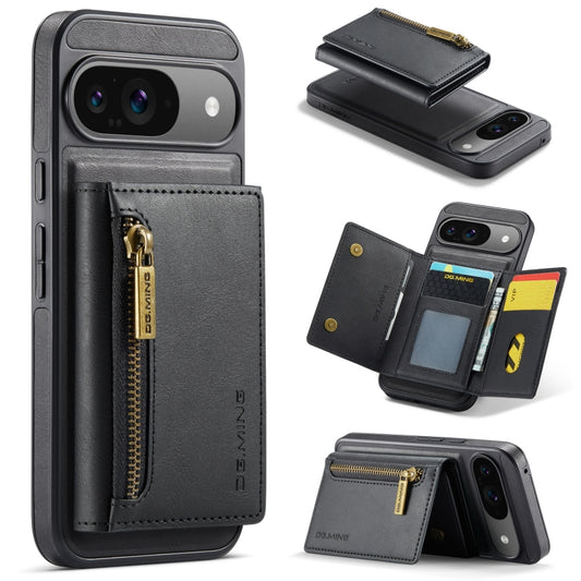 For Google Pixel 9 / 9 Pro DG.MING M5 Series Zip RFID Multi Card Detachable Leather Phone Case(Black) - Google Cases by DG.MING | Online Shopping UK | buy2fix