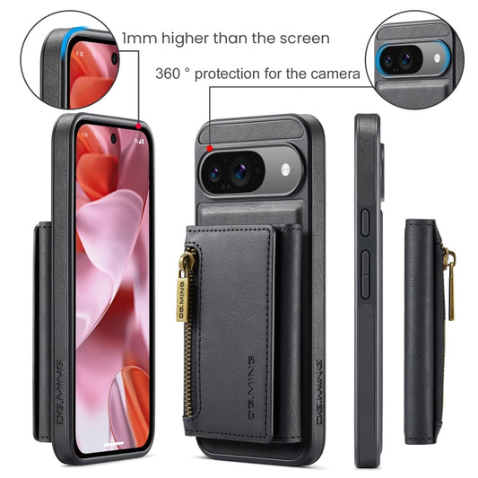 For Google Pixel 9 / 9 Pro DG.MING M5 Series Zip RFID Multi Card Detachable Leather Phone Case(Black) - Google Cases by DG.MING | Online Shopping UK | buy2fix