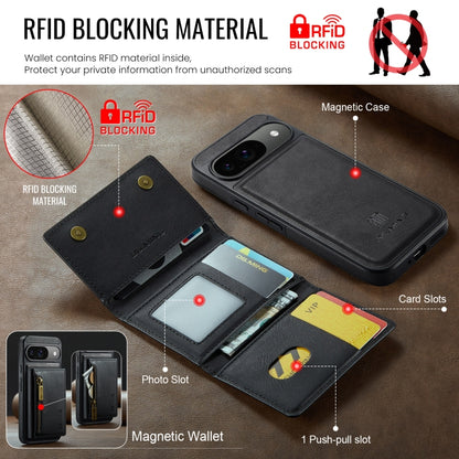 For Google Pixel 9 / 9 Pro DG.MING M5 Series Zip RFID Multi Card Detachable Leather Phone Case(Black) - Google Cases by DG.MING | Online Shopping UK | buy2fix