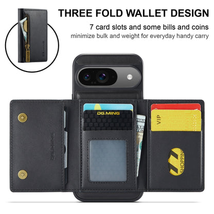 For Google Pixel 9 / 9 Pro DG.MING M5 Series Zip RFID Multi Card Detachable Leather Phone Case(Black) - Google Cases by DG.MING | Online Shopping UK | buy2fix