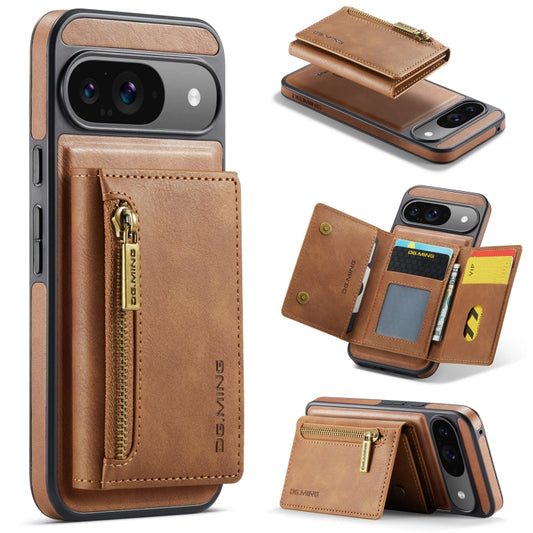 For Google Pixel 9 / 9 Pro DG.MING M5 Series Zip RFID Multi Card Detachable Leather Phone Case(Brown) - Google Cases by DG.MING | Online Shopping UK | buy2fix