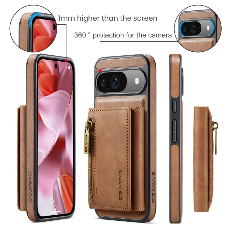 For Google Pixel 9 / 9 Pro DG.MING M5 Series Zip RFID Multi Card Detachable Leather Phone Case(Brown) - Google Cases by DG.MING | Online Shopping UK | buy2fix