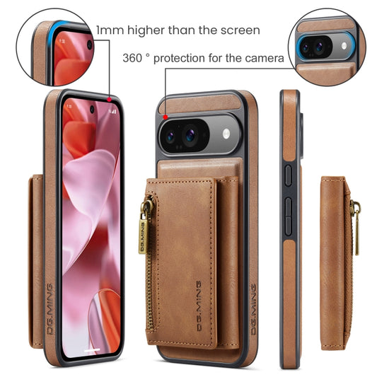 For Google Pixel 9 / 9 Pro DG.MING M5 Series Zip RFID Multi Card Detachable Leather Phone Case(Brown) - Google Cases by DG.MING | Online Shopping UK | buy2fix