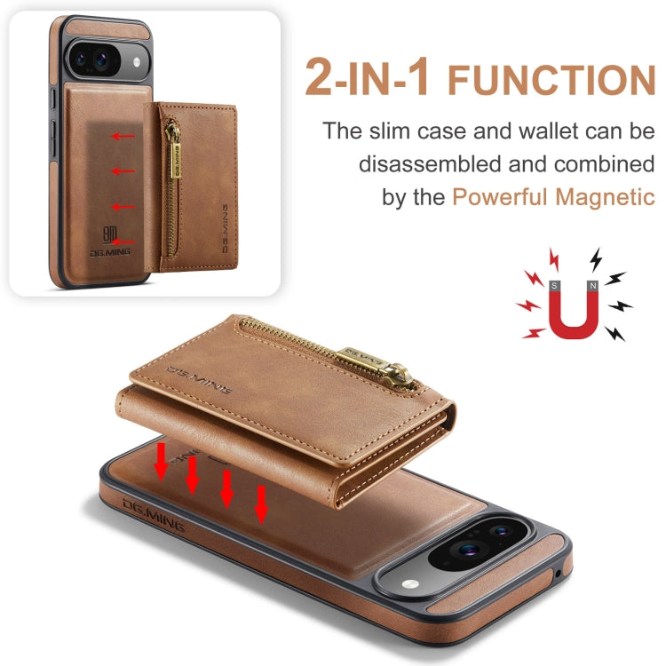 For Google Pixel 9 / 9 Pro DG.MING M5 Series Zip RFID Multi Card Detachable Leather Phone Case(Brown) - Google Cases by DG.MING | Online Shopping UK | buy2fix