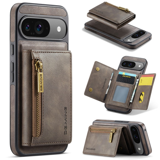 For Google Pixel 9 / 9 Pro DG.MING M5 Series Zip RFID Multi Card Detachable Leather Phone Case(Coffee) - Google Cases by DG.MING | Online Shopping UK | buy2fix