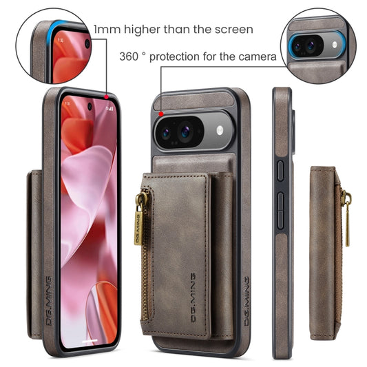 For Google Pixel 9 / 9 Pro DG.MING M5 Series Zip RFID Multi Card Detachable Leather Phone Case(Coffee) - Google Cases by DG.MING | Online Shopping UK | buy2fix
