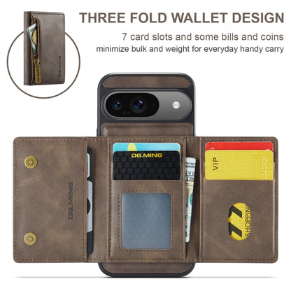 For Google Pixel 9 / 9 Pro DG.MING M5 Series Zip RFID Multi Card Detachable Leather Phone Case(Coffee) - Google Cases by DG.MING | Online Shopping UK | buy2fix