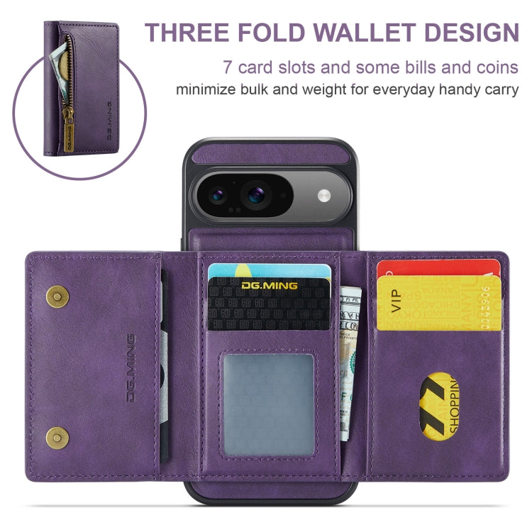 For Google Pixel 9 / 9 Pro DG.MING M5 Series Zip RFID Multi Card Detachable Leather Phone Case(Purple) - Google Cases by DG.MING | Online Shopping UK | buy2fix