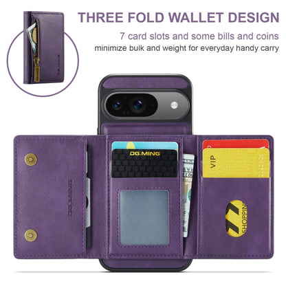 For Google Pixel 9 / 9 Pro DG.MING M5 Series Zip RFID Multi Card Detachable Leather Phone Case(Purple) - Google Cases by DG.MING | Online Shopping UK | buy2fix