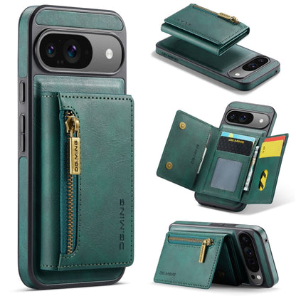 For Google Pixel 9 / 9 Pro DG.MING M5 Series Zip RFID Multi Card Detachable Leather Phone Case(Green) - Google Cases by DG.MING | Online Shopping UK | buy2fix