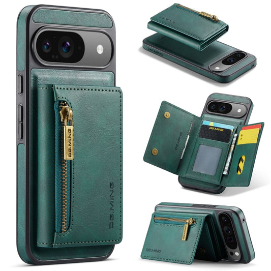 For Google Pixel 9 / 9 Pro DG.MING M5 Series Zip RFID Multi Card Detachable Leather Phone Case(Green) - Google Cases by DG.MING | Online Shopping UK | buy2fix