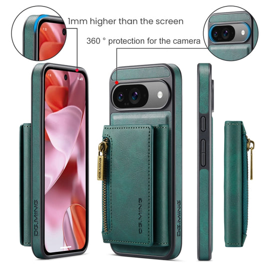 For Google Pixel 9 / 9 Pro DG.MING M5 Series Zip RFID Multi Card Detachable Leather Phone Case(Green) - Google Cases by DG.MING | Online Shopping UK | buy2fix