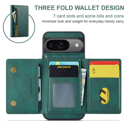 For Google Pixel 9 / 9 Pro DG.MING M5 Series Zip RFID Multi Card Detachable Leather Phone Case(Green) - Google Cases by DG.MING | Online Shopping UK | buy2fix
