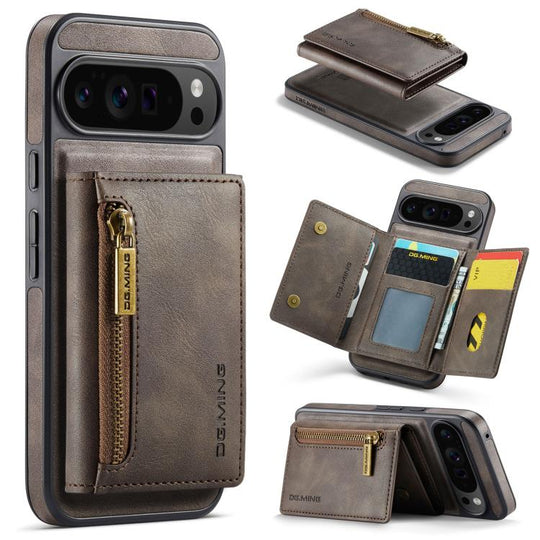 For Google Pixel 10 Pro XL DG.MING M5 Series Zip RFID Multi Card Detachable Leather Phone Case(Coffee)