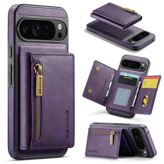 For Google Pixel 10 Pro XL DG.MING M5 Series Zip RFID Multi Card Detachable Leather Phone Case(Purple)
