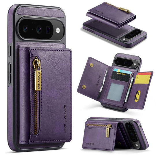 For Google Pixel 10 / Pixel 10 Pro DG.MING M5 Series Zip RFID Multi Card Detachable Leather Phone Case(Purple)
