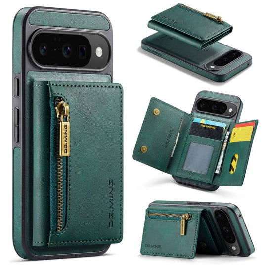 For Google Pixel 10 / Pixel 10 Pro DG.MING M5 Series Zip RFID Multi Card Detachable Leather Phone Case(Green)