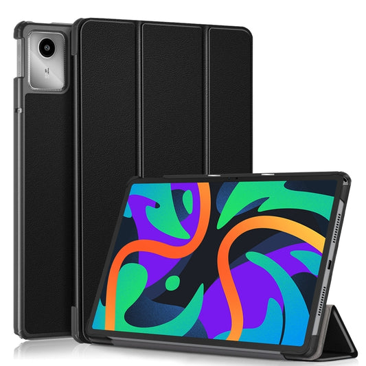 For Lenovo Tab M11/ Xiaoxin Pad 11 2024 Custer Texture 3-Fold Holder Leather Smart Tablet Case(Black) - Lenovo by buy2fix | Online Shopping UK | buy2fix