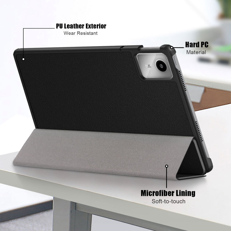 For Lenovo Tab M11/ Xiaoxin Pad 11 2024 Custer Texture 3-Fold Holder Leather Smart Tablet Case(Black) - Lenovo by buy2fix | Online Shopping UK | buy2fix