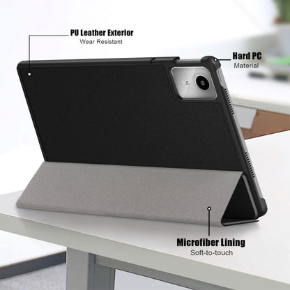 For Lenovo Tab M11/ Xiaoxin Pad 11 2024 Custer Texture 3-Fold Holder Leather Smart Tablet Case(Black) - Lenovo by buy2fix | Online Shopping UK | buy2fix
