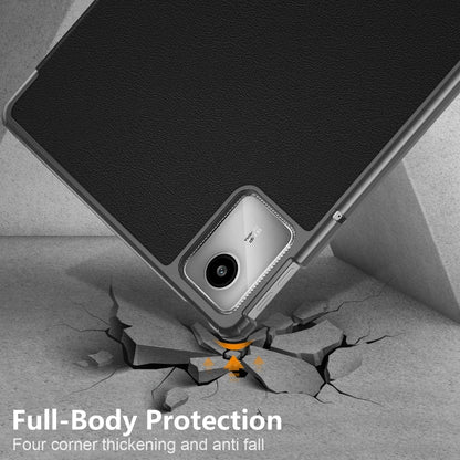 For Lenovo Tab M11/ Xiaoxin Pad 11 2024 Custer Texture 3-Fold Holder Leather Smart Tablet Case(Black) - Lenovo by buy2fix | Online Shopping UK | buy2fix