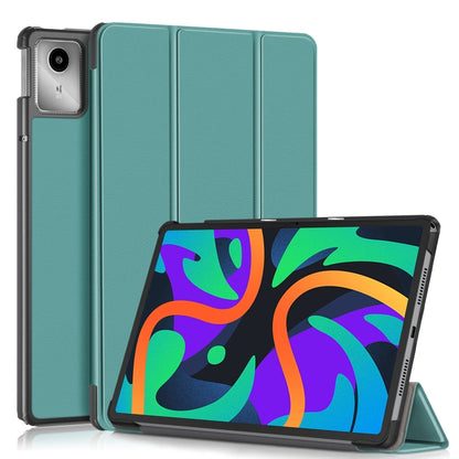 For Lenovo Tab M11/ Xiaoxin Pad 11 2024 Custer Texture 3-Fold Holder Leather Smart Tablet Case(Green) - Lenovo by buy2fix | Online Shopping UK | buy2fix