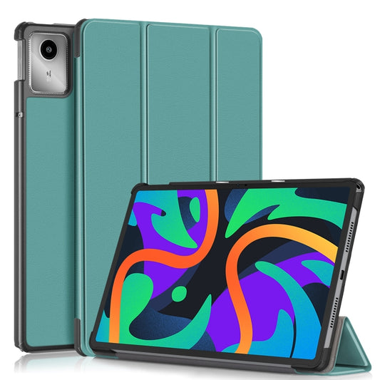 For Lenovo Tab M11/ Xiaoxin Pad 11 2024 Custer Texture 3-Fold Holder Leather Smart Tablet Case(Green) - Lenovo by buy2fix | Online Shopping UK | buy2fix