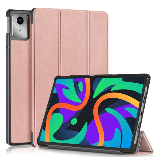 For Lenovo Tab M11/ Xiaoxin Pad 11 2024 Custer Texture 3-Fold Holder Leather Smart Tablet Case(Rose Gold) - Lenovo by buy2fix | Online Shopping UK | buy2fix