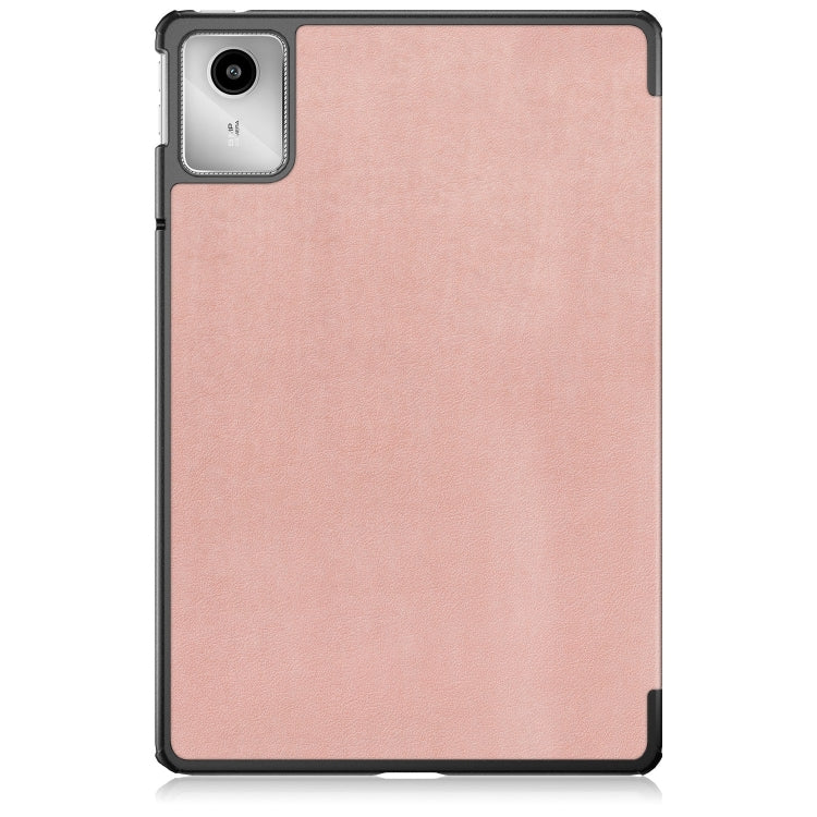 For Lenovo Tab M11/ Xiaoxin Pad 11 2024 Custer Texture 3-Fold Holder Leather Smart Tablet Case(Rose Gold) - Lenovo by buy2fix | Online Shopping UK | buy2fix