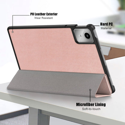 For Lenovo Tab M11/ Xiaoxin Pad 11 2024 Custer Texture 3-Fold Holder Leather Smart Tablet Case(Rose Gold) - Lenovo by buy2fix | Online Shopping UK | buy2fix