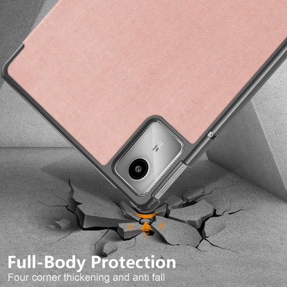 For Lenovo Tab M11/ Xiaoxin Pad 11 2024 Custer Texture 3-Fold Holder Leather Smart Tablet Case(Rose Gold) - Lenovo by buy2fix | Online Shopping UK | buy2fix