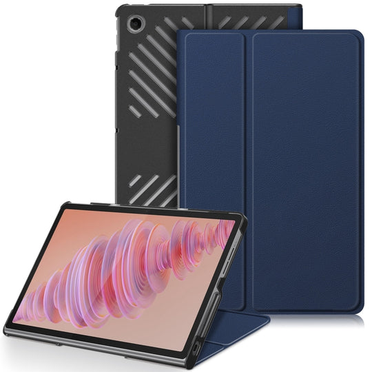 For Lenovo Tab Plus 11.5 TB351FU Custer Texture 3-Fold Holder Leather Smart Tablet Case(Dark Blue)