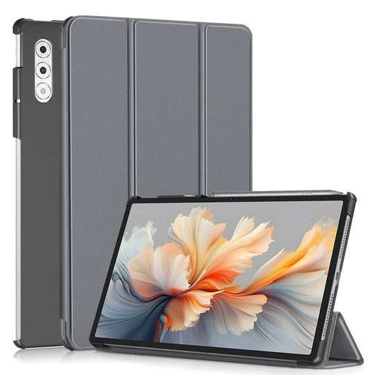 For Lenovo Yoga Tab Plus Custer Texture 3-Fold Holder Leather Smart Tablet Case(Grey)