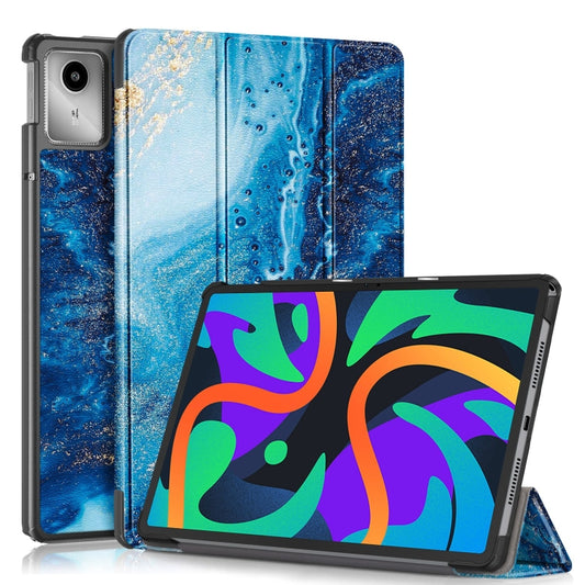 For Lenovo Tab M11/ Xiaoxin Pad 11 2024 Custer Painted 3-Fold Holder Leather Smart Tablet Case(Waves) - Lenovo by buy2fix | Online Shopping UK | buy2fix