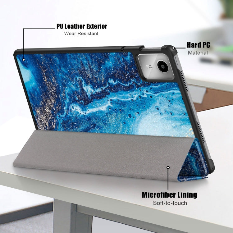For Lenovo Tab M11/ Xiaoxin Pad 11 2024 Custer Painted 3-Fold Holder Leather Smart Tablet Case(Waves) - Lenovo by buy2fix | Online Shopping UK | buy2fix