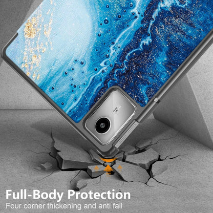 For Lenovo Tab M11/ Xiaoxin Pad 11 2024 Custer Painted 3-Fold Holder Leather Smart Tablet Case(Waves) - Lenovo by buy2fix | Online Shopping UK | buy2fix