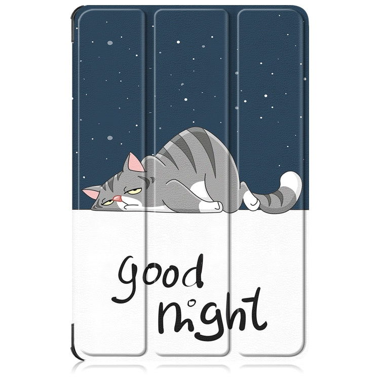 For Lenovo Tab M11/ Xiaoxin Pad 11 2024 Custer Painted 3-Fold Holder Leather Smart Tablet Case(Lazy Cat) - Lenovo by buy2fix | Online Shopping UK | buy2fix
