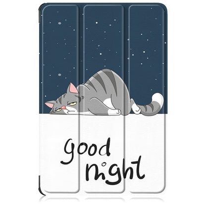 For Lenovo Tab M11/ Xiaoxin Pad 11 2024 Custer Painted 3-Fold Holder Leather Smart Tablet Case(Lazy Cat) - Lenovo by buy2fix | Online Shopping UK | buy2fix