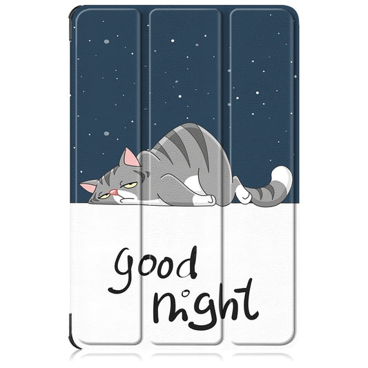 For Lenovo Tab M11/ Xiaoxin Pad 11 2024 Custer Painted 3-Fold Holder Leather Smart Tablet Case(Lazy Cat) - Lenovo by buy2fix | Online Shopping UK | buy2fix