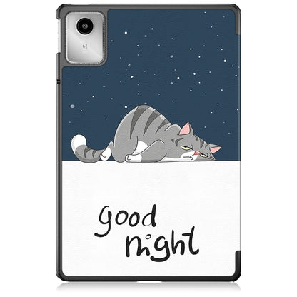 For Lenovo Tab M11/ Xiaoxin Pad 11 2024 Custer Painted 3-Fold Holder Leather Smart Tablet Case(Lazy Cat) - Lenovo by buy2fix | Online Shopping UK | buy2fix
