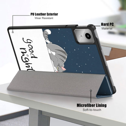 For Lenovo Tab M11/ Xiaoxin Pad 11 2024 Custer Painted 3-Fold Holder Leather Smart Tablet Case(Lazy Cat) - Lenovo by buy2fix | Online Shopping UK | buy2fix