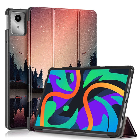 For Lenovo Tab M11/ Xiaoxin Pad 11 2024 Custer Painted 3-Fold Holder Leather Smart Tablet Case(Sunset) - Lenovo by buy2fix | Online Shopping UK | buy2fix