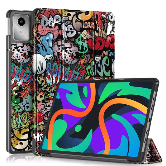 For Lenovo Tab M11/ Xiaoxin Pad 11 2024 Custer Painted 3-Fold Holder Leather Smart Tablet Case(Graffiti) - Lenovo by buy2fix | Online Shopping UK | buy2fix