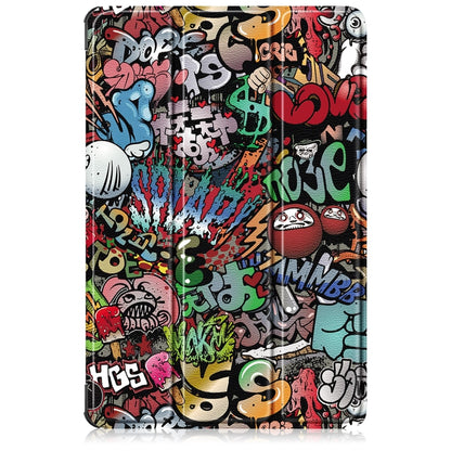 For Lenovo Tab M11/ Xiaoxin Pad 11 2024 Custer Painted 3-Fold Holder Leather Smart Tablet Case(Graffiti) - Lenovo by buy2fix | Online Shopping UK | buy2fix