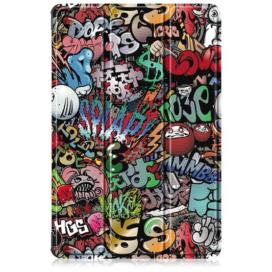 For Lenovo Tab M11/ Xiaoxin Pad 11 2024 Custer Painted 3-Fold Holder Leather Smart Tablet Case(Graffiti) - Lenovo by buy2fix | Online Shopping UK | buy2fix